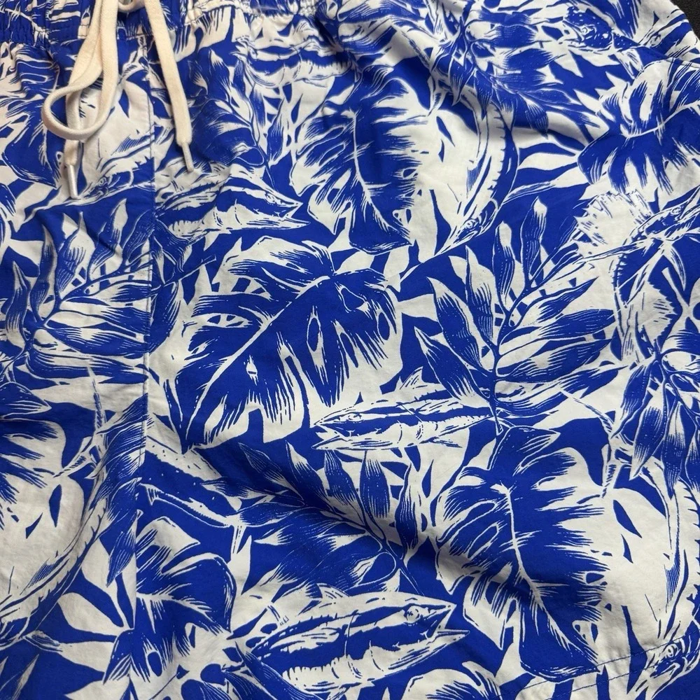 Columbia PFG Swim Trunks Mens XL Blue White Tropical Leaf Print Beach Shorts NWT